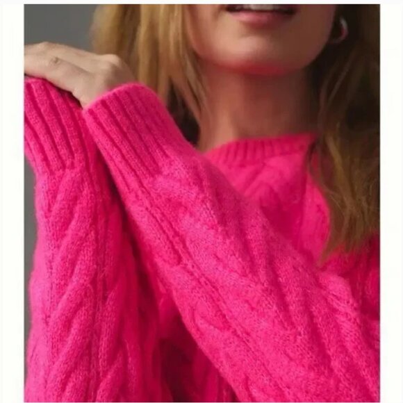 Maeve Anthropologie Layered Cable Knit Hot Pink Sweater Women's Medium - Picture 2 of 12